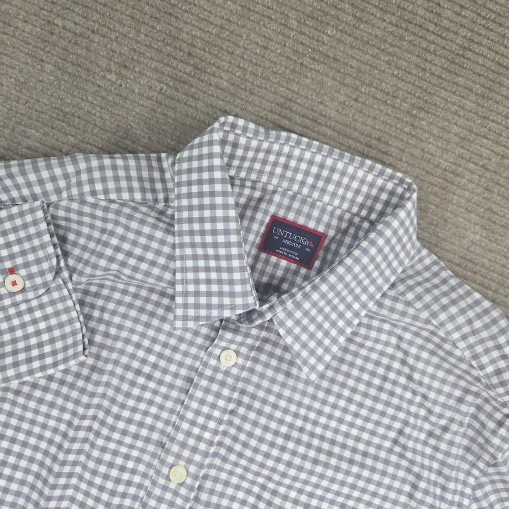 UNTUCKit Mens Medium‎ Grey Gingham New Dunn Regular Fit Button Down Shirt